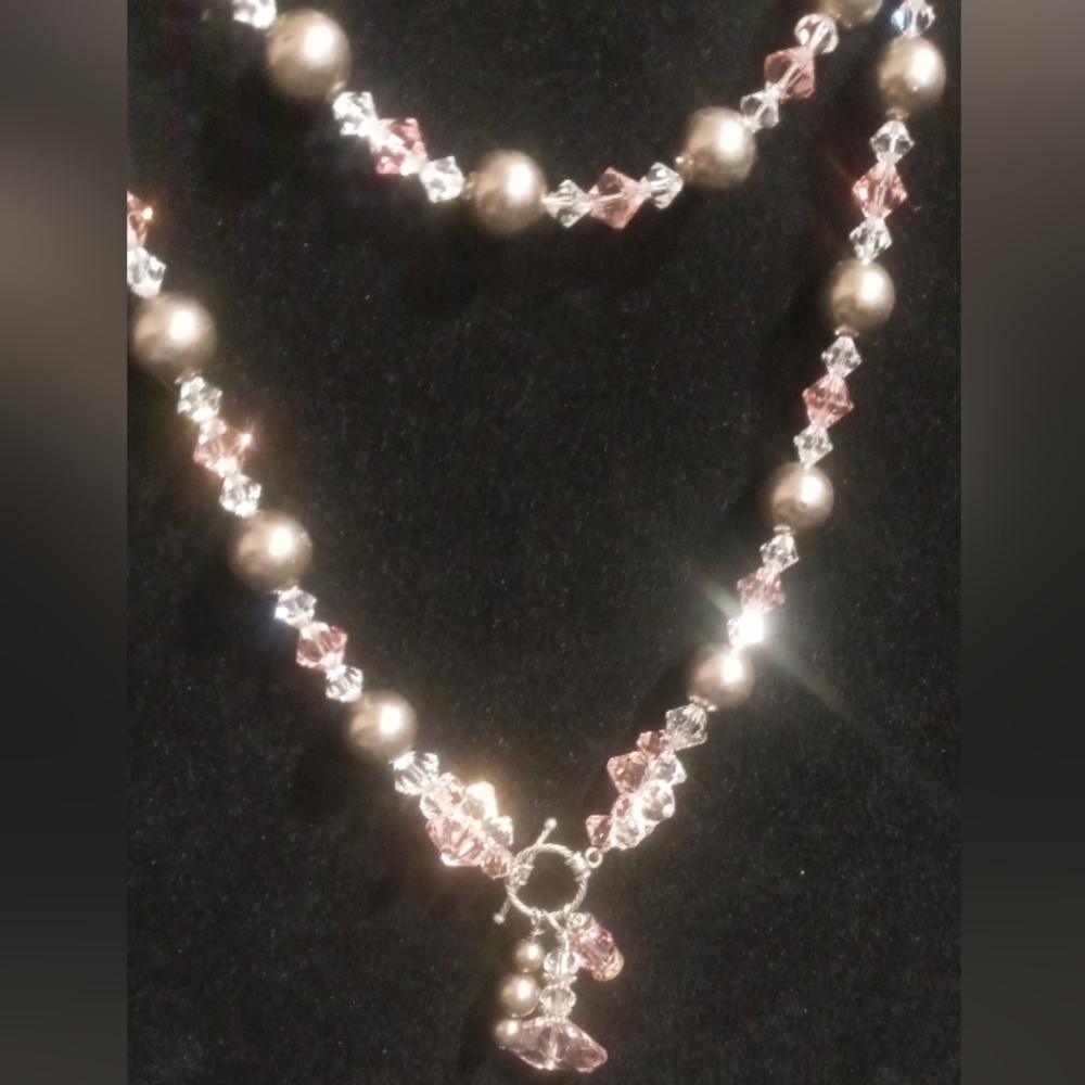 Elegant semi precious pink tourmaline  Necklace with Silver Accents toggle clasp